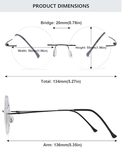 Round Rimless Reading Glasses Anti Blue Light Blocking Readers Women Men Titanium Frameless Eyeglasses Eyewear