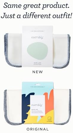 Esembly Wipe Ups, Organic Cotton Reusable Baby Wipes, Soft and Sturdy Washable Cloth Diaper Wipes, One Size, 12-pk