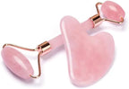 Rose Quartz Gua Sha & Jade Roller Set - Facial Massage Tools for Lymphatic Drainage, Face Sculpting & Puffiness Relief - Anti-Aging Skincare Duo for Women