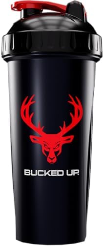 Bucked Up Perfect Shaker Bottle, 28oz, BPA-Free, Dishwasher Safe, Leak-Proof, Black Bottle with Red Buck Logo