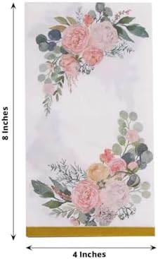 Efavormart 20 Pack White Pink Peony Flowers Print Paper Dinner Napkins with Gold Edge, Soft 2-Ply Highly Absorbent Disposable Party Napkins