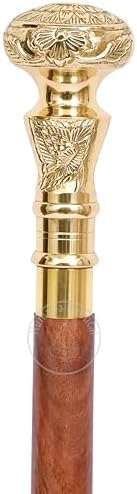 Humaira Nautical Vintage Brass Handle Walking Cane – 3-Foldable Wooden Stick, Unique Gift for All Occasions