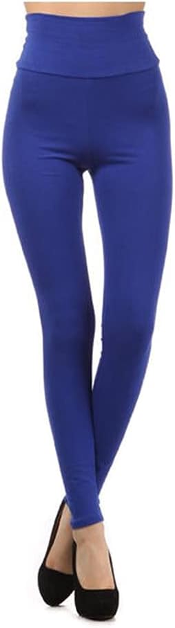7Wins JJJ Women's Solid Cotton Spandex Jersey Fold Over Waistband Leggings