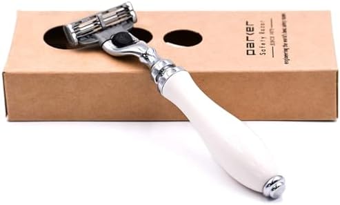 Parker – Deluxe Mach 3 Razor with Triple Blades for Close Shave – Premium White Resin Handle with Chrome Trim