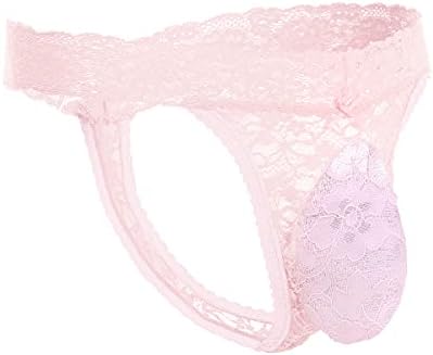 Men's Lace Frilly Sissy Thong Panties Sheer Mesh Bikini Briefs T-back G-string Underwear
