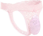 Men's Lace Frilly Sissy Thong Panties Sheer Mesh Bikini Briefs T-back G-string Underwear