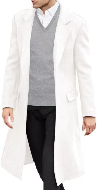 SOMTHRON Men's Casual Trench Coat Slim Fit Notched Collar Long Jacket Overcoat Single Breasted Pea Coat wih Pockets