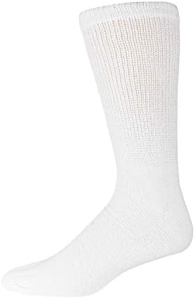 6 Pairs of Cotton Diabetic Non-Binding Neuropathy Crew Socks (White, Fits Mens shoe size 9-12/Womens shoe size 10-13)