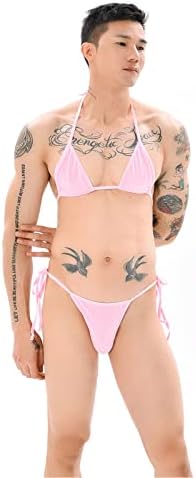 IPENNY Men's Adjustable Sissy Underwear 2 Pcs Sexy Bra Bikini Panties Set Halter Bra Briefs String Thong Bottom Nightwear