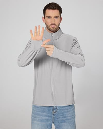 Locachy Men's UPF 50+ Sun Protection Lightweight Outdoor Jacket Full Zip Long Sleeve Fishing Hiking Performance Shirt