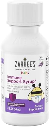 Zarbee's Baby Immune Support with Zinc, Baby & Toddler Vitamin 6 Months+, Includes Syringe for Easy & Accurate Dosing, Natural Grape Flavor, 2oz