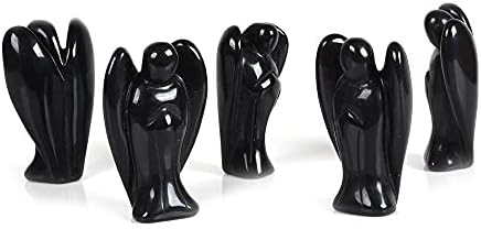Justinstones Carved Black Obsidian Gemstone Peace Angel Pocket Guardian Angel Healing Statue 2 inch
