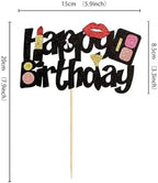 1PCS Makeup Happy Birthday Cake Topper Lipstick Lip Eyeshadow Glitter Cake Topper Decoration for Bridal Shower Women Makeup Theme Party Birthday Party Supplies