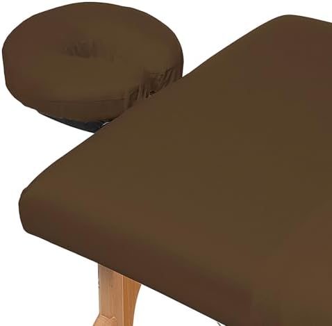 Saloniture 3-Piece Microfiber Massage Table Sheet Set - Premium Facial Bed Cover - Includes Flat and Fitted Sheets with Face Cradle Cover - Chocolate Brown
