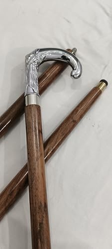 Elephant Walking Stick Brown Wooden Cane with Shinny Silver Brass Designer Handle Vintage Designer Walking Wooden Cane for Gift Men & Women (Elephant Trunk)