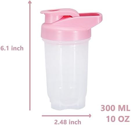Shaker Bottle Protein Shakes Cup and 10-Ounce/300ML Shaker Bottle with Whisk Balls, Protein Shakers Bottles Set,Non-BPA plastic(White+Pink(2PCS))