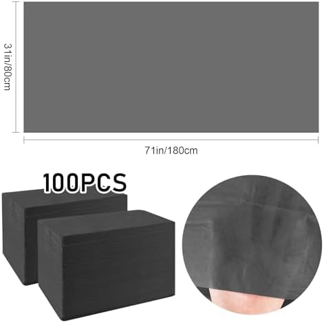 100 Pcs Disposable Massage Table Sheets 31" x 71" Non-Woven Fabric Bed Sheets Cover for Spa, Massage, Beauty Salon, Tattoos, Hotels (Black)