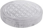 Amazing Gemstone Selenite Crystal Charging Plate For Crystals And Healing Stones, 3" Selenite Crystal Plate Engraved Flower of Life Coaster For Home, Office Table Decor (Selenite Round Disc)