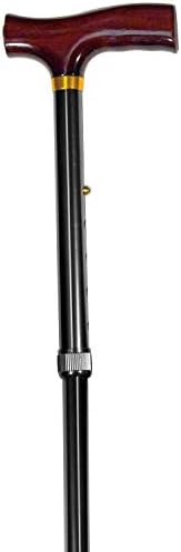 Carex Folding Adjustable Handle Cane with Walnut Handle - Foldable Walking Cane for Women and Men - Adjustable Height (33" - 37"), Anti-Slip Rubber Tip