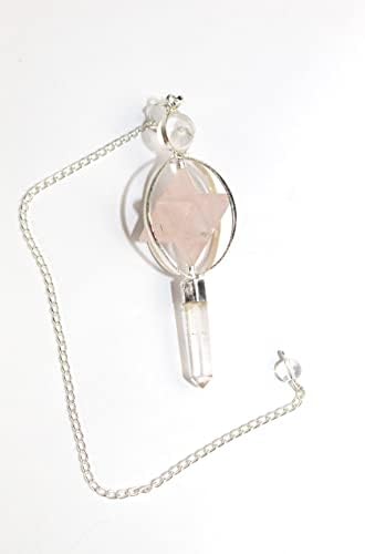 Jet Rose Quartz Spinning Merkaba Pendulum Crystal Point Meditation Healing Love Spiritual Cleansing Aura Balancing 2.5 inch