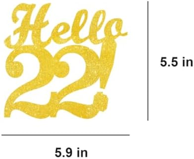 Hello 22 Cake Toppers Gold Glitter, Happy 22nd Birthday Cake Decorations Cheers to 22 Years Party Decor, Twenty-two Year Old Theme Birthday Anniversary Party Supplies