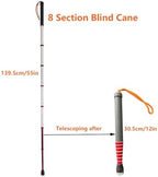 Telescopic Blind Cane with Rolling Tip - 139.5cm/55in Walking Cane Mobility Cane with Reflective Film - 8 Sections Walking Stick for The Visually Impaired and Blind