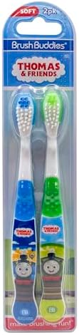 Brush Buddies Thomas and Friends Kids Toothbrush Twin Pack Manual Toothbrushes for Toddlers and Children Soft Bristles Character Toothbrush for Boys and Girls Ages 3 Plus Green and Blue