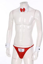 Lejafay 4Pcs Mens Waiter Lingerie Set Cosplay Tuxedo G-String Thong Underwear with Bow Tie Collar