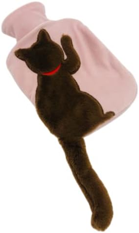 1 Liter Rubber Hot Water Bottle with Soft Plush Fleece Cover, Cute Cat Water Bag Hot and Cold Therapy for Cramps Pain Relief