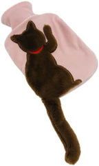 1 Liter Rubber Hot Water Bottle with Soft Plush Fleece Cover, Cute Cat Water Bag Hot and Cold Therapy for Cramps Pain Relief