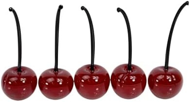 MY ITALIAN DÉCOR Handmade Murano Glass Cherries, 5 PCS, Decorative Hand Blown Glass Cherry Figurine, Fake Fruit, Cherries, Made in Italy.