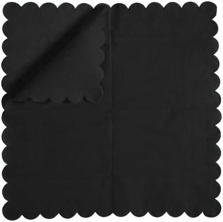 100 Pack Cocktail Napkin 2-Ply Scalloped Edged Dessert Napkins Folded 5 x 5 Inches Disposable Napkins for Dinner Wedding Birthday Party Bridal Anniversary Reception Event (Black)
