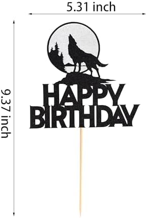 1Pc Wolf Happy Birthday Cake Topper - Timberwolf Howl Glitter Full Moon Cake Picks - Jungle Wild Animal Party Decoration