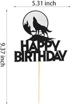 1Pc Wolf Happy Birthday Cake Topper - Timberwolf Howl Glitter Full Moon Cake Picks - Jungle Wild Animal Party Decoration