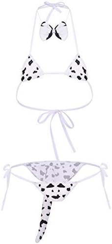 IDOPIP Women Sexy Milk Cow Maid Lingerie Set Anime Lolita Cosplay Mini Bikini Bra Underwear Nightwear Fancy Dress up Costume