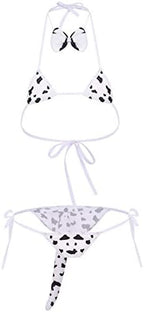 IDOPIP Women Sexy Milk Cow Maid Lingerie Set Anime Lolita Cosplay Mini Bikini Bra Underwear Nightwear Fancy Dress up Costume