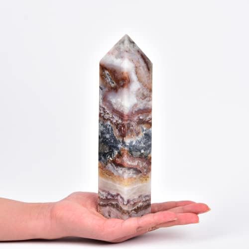 JIC Gem Extra Large Crystal Wand Striped Agate Crystal Obelisk Tower Quartz Crystal Wand Tower Point for Gift Decor 2.2-2.8 Lbs