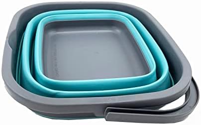 SAMMART 10L (2.6 Gallon) Collapsible Rectangular Handy Basket/Bucket (Grey/Crystal Blue)