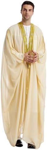 Muslim Thobe for Men Kaftan Robe Ramadan Abaya Prayer Dress Chiffon Open Front Embroidered Cardigan Islam Dubai Thobe Kimono