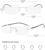 KOOSUFA Rimless Progressive Multifocal Reading Glasses Men Women Blue Light Blocking Ultralight Metal Multifocus Readers