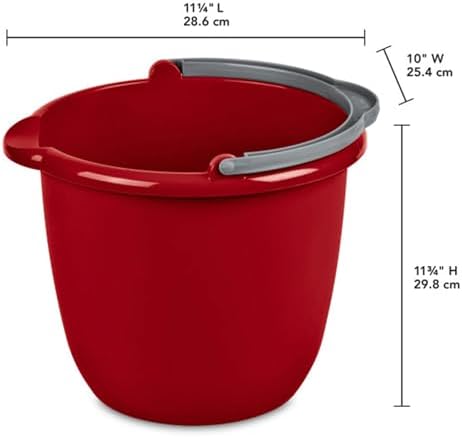 Sterilite 10 Qt Spout Pail with Handle, Bucket for Household Cleaning, Washing the Car, and Mopping, Spout to Easily Pour Water, Red, 12-Pack