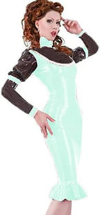 Long Sleeve Ruffles Women Dress Sexy PVC Patent Leather Turtleneck Dress Elegant Party Dress Clubwear for Women,Light Green,XXXL