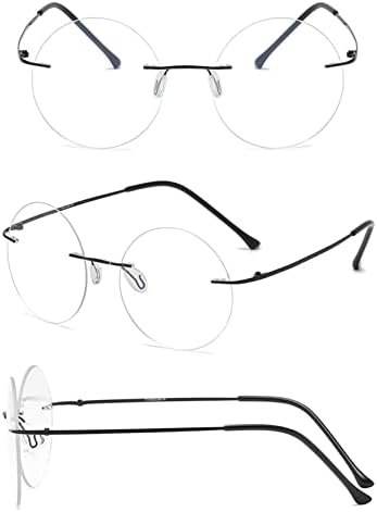 KOOSUFA Titanium Rimless Round Reading Glasses Blue Light Blocking Eyeglasses Readers Frameless Eyewear for Men Women