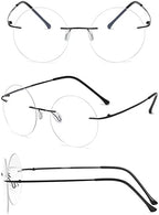 Titanium Rimless Round Reading Glasses Blue Light Blocking Eyeglasses Readers Frameless Eyewear for Men Women