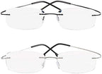 Viseng Set of 2 Rimless reading glasses titanium metal ultra light Readers of Men Women