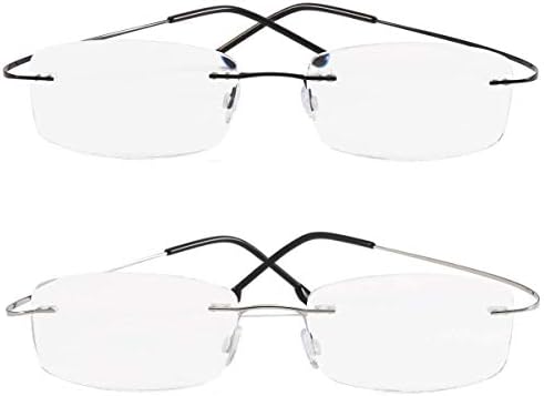 Viseng Set of 2 Rimless reading glasses titanium metal ultra light Readers of Men Women