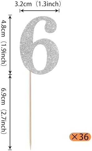 Rsstarxi 36 Pack Number 6 Cupcake Toppers 6th Birthday Cupcake Toppers Cheers to 6 Years Birthday Cupcake Toothpicks for Baby Shower Birthday Anniversary Party Cake Decorations Silver