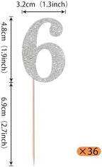 Rsstarxi 36 Pack Number 6 Cupcake Toppers 6th Birthday Cupcake Toppers Cheers to 6 Years Birthday Cupcake Toothpicks for Baby Shower Birthday Anniversary Party Cake Decorations Silver