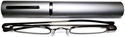 Ultra Slim and Lightweight Pocket Unisex Mini Reading Glasses +1.5 Silver. Comes with free matching oval aluminium case with clip