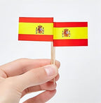 JAVD CYPS 100 Pcs Spain Flag Spanish Toothpick Flags, Small Mini Stick Cupcake Toppers Spanish Flags,Country Picks Party Decoration Celebration Cocktail Food Bar Cake Flags